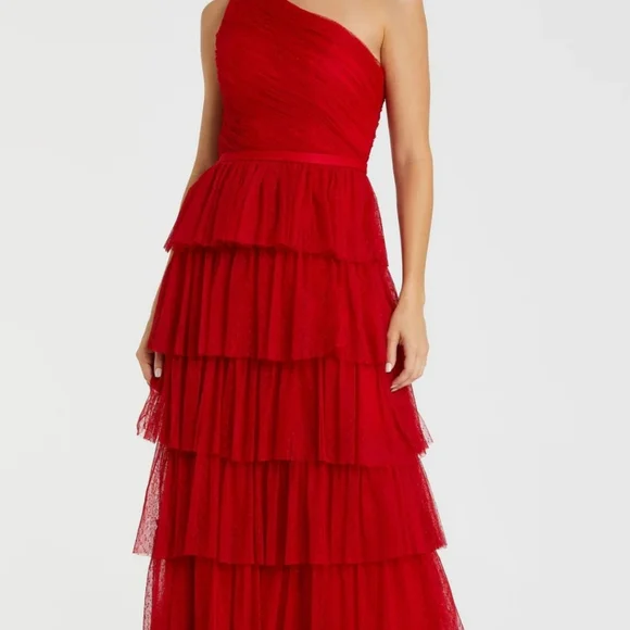 NWT Mac Dugggal Tiered One-Shoulder Gown size 6 - Picture 9 of 12